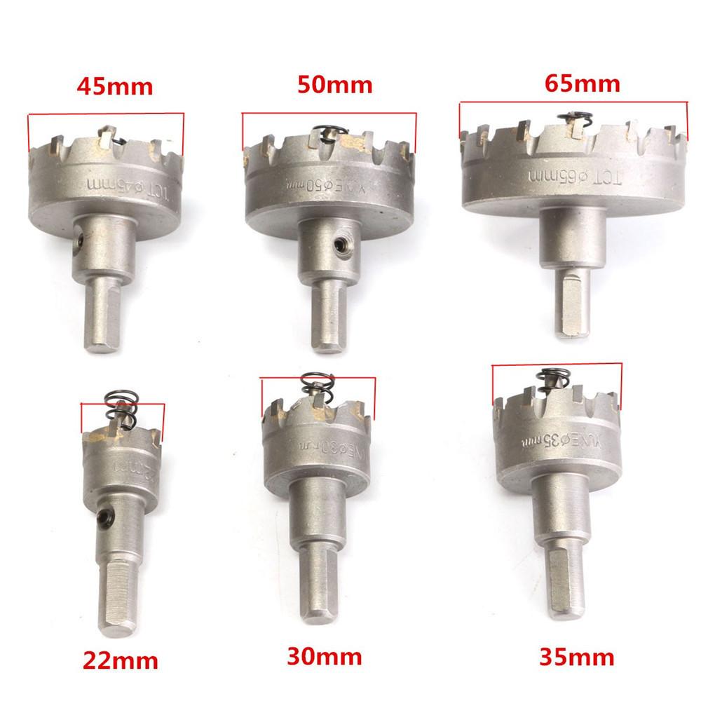 6pcs 22mm-65mm Stainless Steel Carbide Tip Metal Alloy Drill Bits Hole Saw Cutter Set
