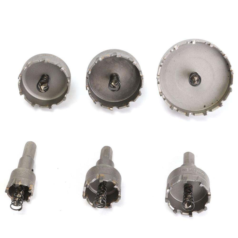 6pcs 22mm-65mm Stainless Steel Carbide Tip Metal Alloy Drill Bits Hole Saw Cutter Set