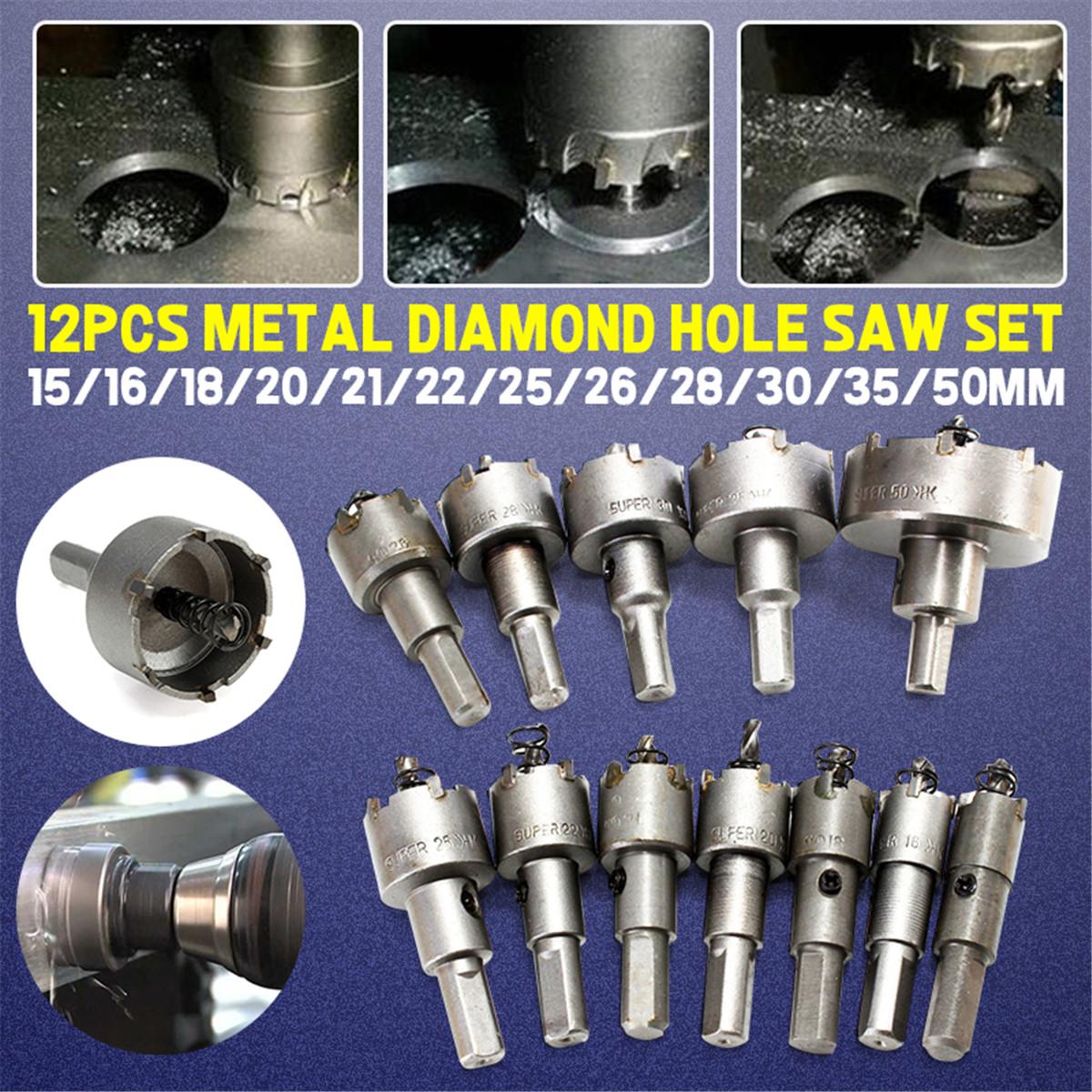 Socoje 12pcs 15mm-50mm Hole Saw Cutter Alloy Drill Bit Set for Wood Metal Cutting