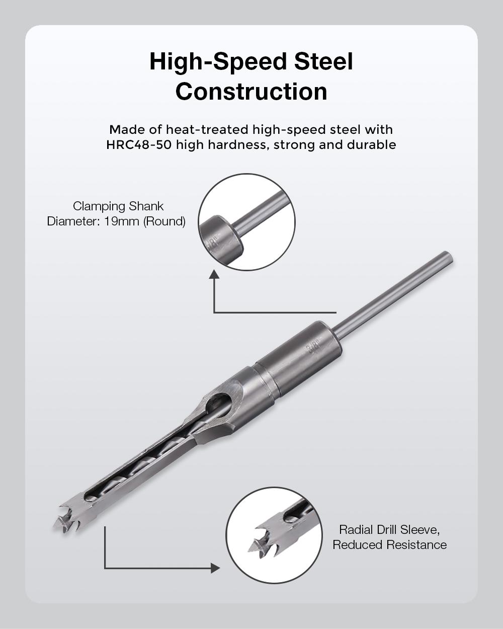 Socoje 4pcs Square Hole Drill Bits Woodworking Auger Mortising Chisel Set Kit 1/4 to 1/2 Inch Tool Set