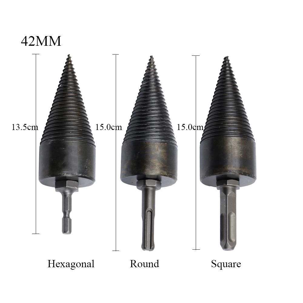 1Pc Socoje 32/42mm  Round/Square/Hexagonal Shank Firewood Drill Bit Splitter Wood Split Cone Drill Bit For Tree Cutting