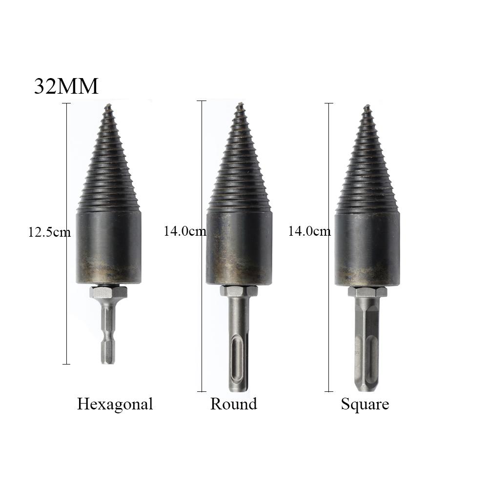 1Pc Socoje 32/42mm  Round/Square/Hexagonal Shank Firewood Drill Bit Splitter Wood Split Cone Drill Bit For Tree Cutting