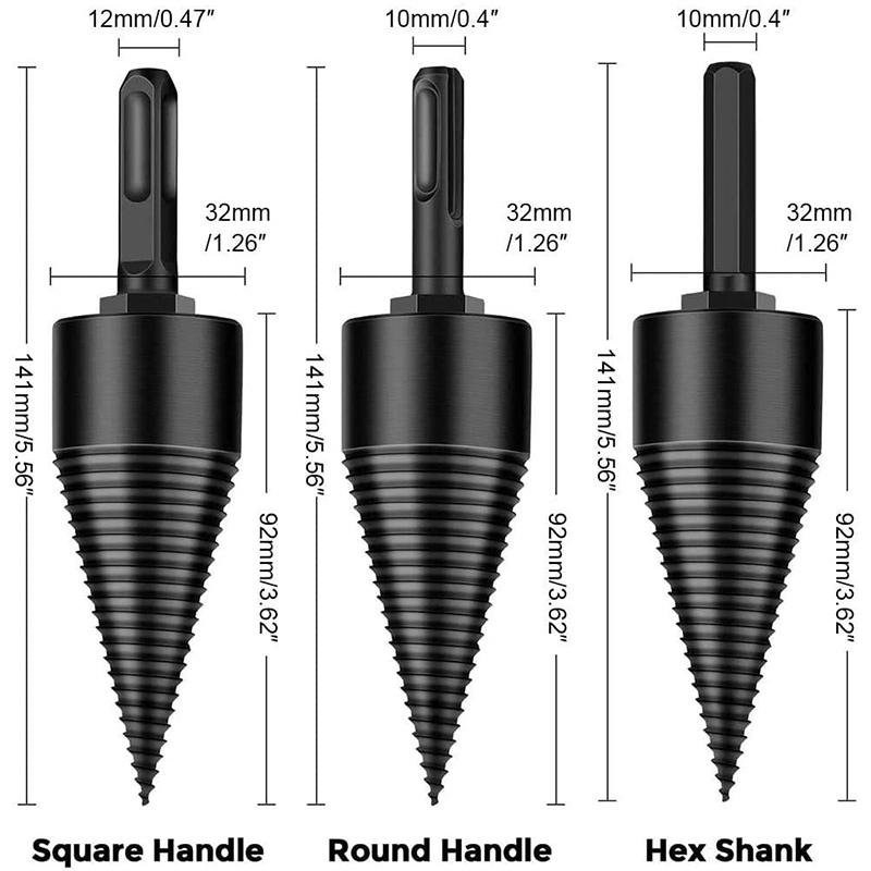4Pcs 32/42mm Round/Square/Hexagonal Shank Firewood Drill Bit Splitter Wood Split Cone Drill Bit For Tree Cutting