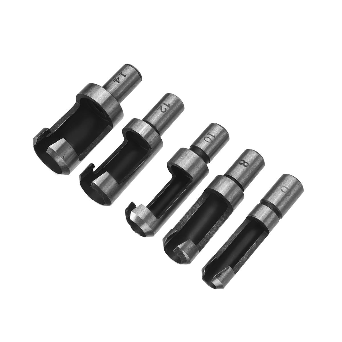 5PCS Wood Plug Cutter Cutting Tool Drill Bit Set Straight 6mm/8mm/10mm/12mm/14mm Woodworking Cork Drill