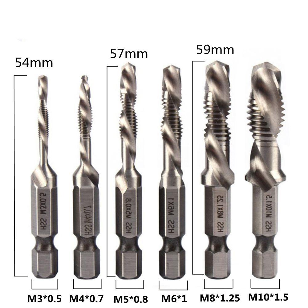 6Pcs 1/4 Inch M3-M10 Screw Tap  Combination Drill Tap Bit Set Hex Shank Deburr Countersink Bits