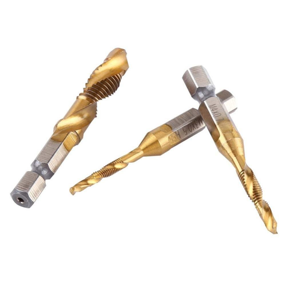 6Pcs 1/4 Inch M3-M10 Screw Tap  Combination Drill Tap Bit Set Hex Shank Deburr Countersink Bits