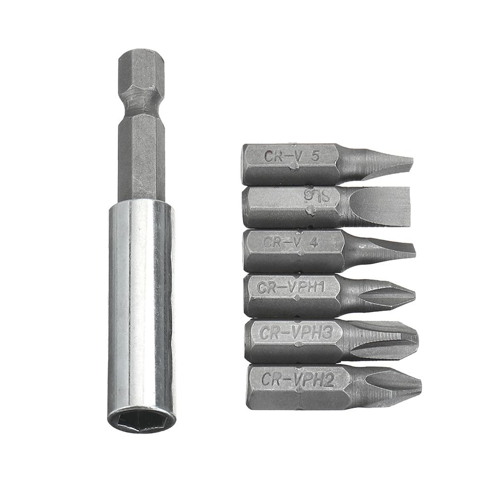 7PCS Precision Screwdriver Bit Set with 25mm Length PH1 PH2 PH3 SL4 SL5 SL6 Bits and 60mm Extension Bar Universal CRV Material Compatible