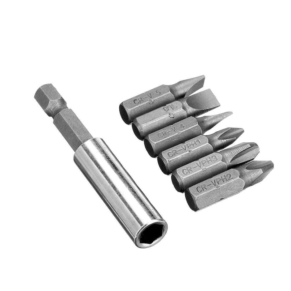 7PCS Precision Screwdriver Bit Set with 25mm Length PH1 PH2 PH3 SL4 SL5 SL6 Bits and 60mm Extension Bar Universal CRV Material Compatible