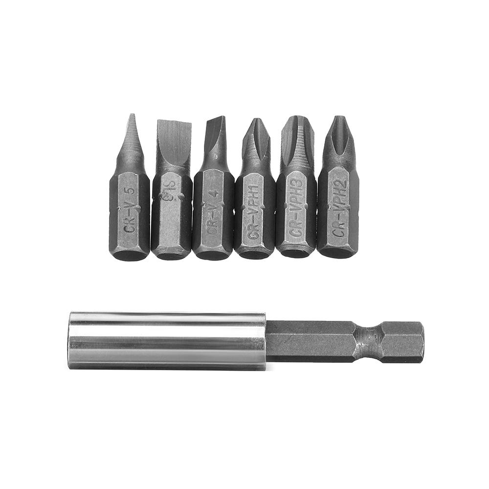 7PCS Precision Screwdriver Bit Set with 25mm Length PH1 PH2 PH3 SL4 SL5 SL6 Bits and 60mm Extension Bar Universal CRV Material Compatible