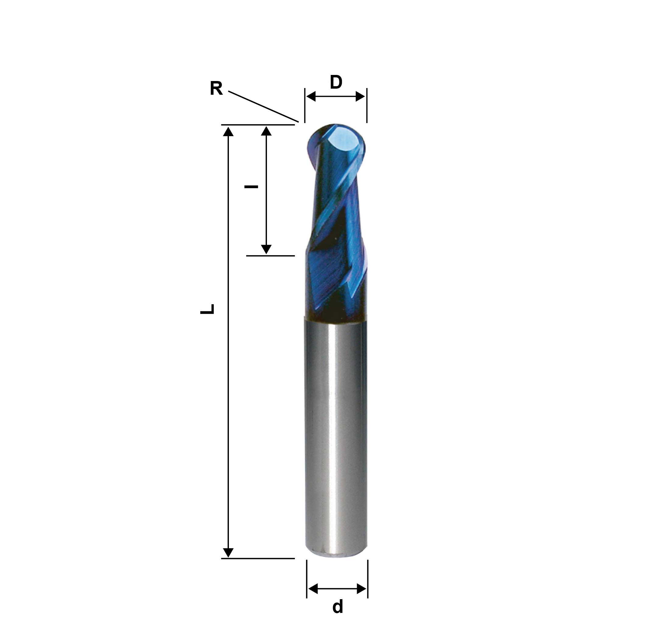 10mm 5R, Ball End Mill, 2 Flute, Short Solid Carbide, HRC65, 3/8" Shank, Made In China
