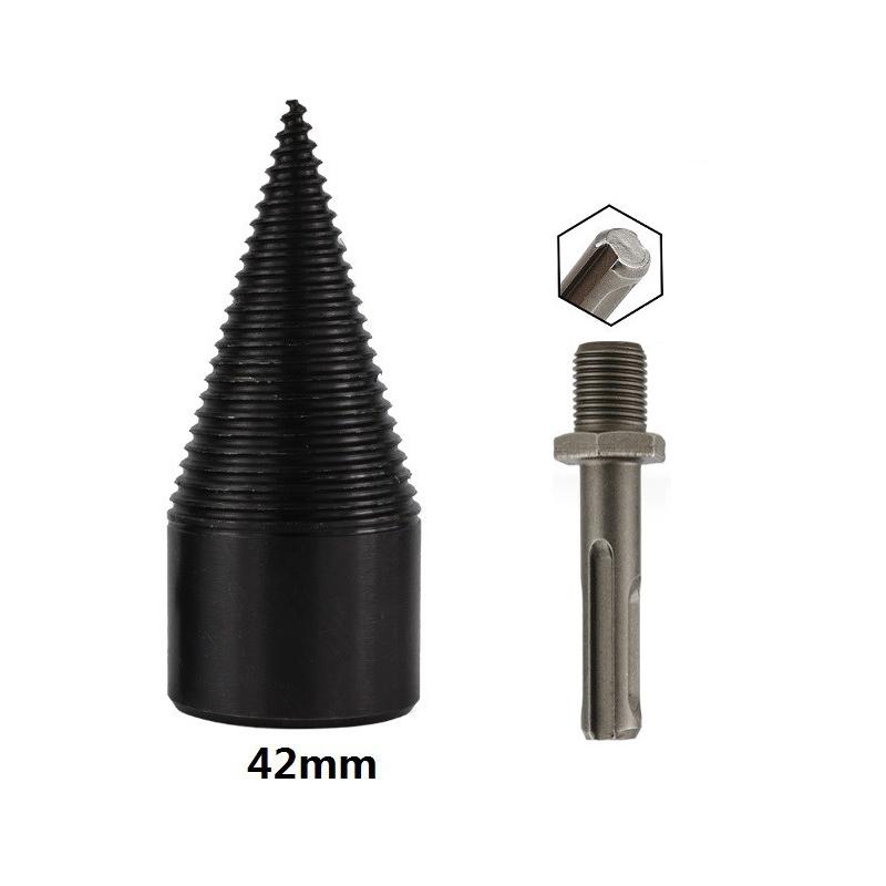 2PC Wood Splitter Firewood Drill-Bit Kindling Log Splitter Heavy Duty Electric Splitting Drills 42mm Screw Cracker Removable Cone Driver Hex Shank