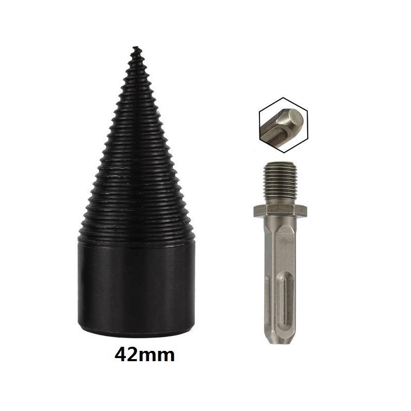 2PC Wood Splitter Firewood Drill-Bit Kindling Log Splitter Heavy Duty Electric Splitting Drills 42mm Screw Cracker Removable Cone Driver Hex Shank