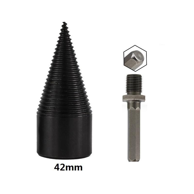 2PC Wood Splitter Firewood Drill-Bit Kindling Log Splitter Heavy Duty Electric Splitting Drills 42mm Screw Cracker Removable Cone Driver Hex Shank