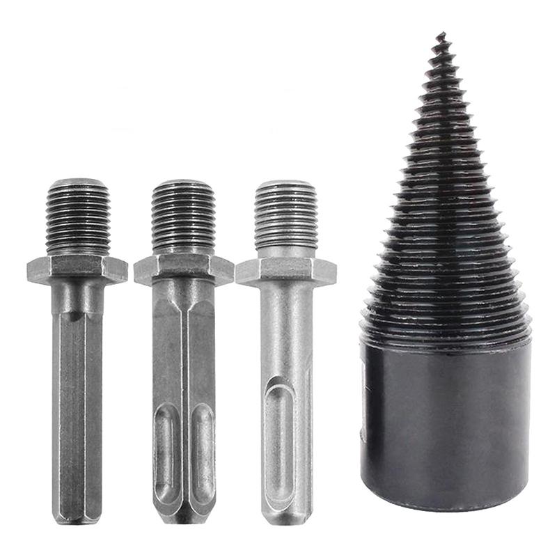 2PC Wood Splitter Firewood Drill-Bit Kindling Log Splitter Heavy Duty Electric Splitting Drills 42mm Screw Cracker Removable Cone Driver Hex Shank