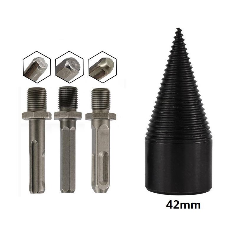 2PC Wood Splitter Firewood Drill-Bit Kindling Log Splitter Heavy Duty Electric Splitting Drills 42mm Screw Cracker Removable Cone Driver Hex Shank