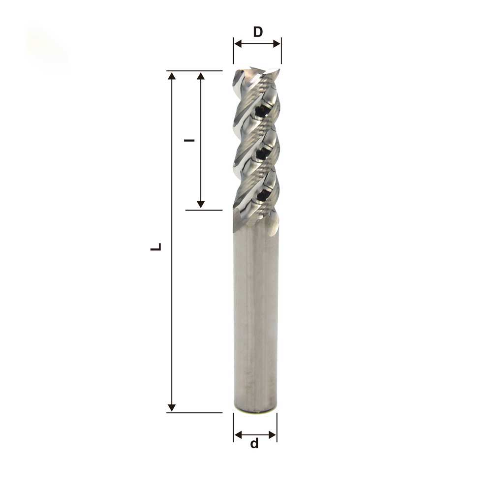 2mm, 1/16", 3 Flute, End Mill, For Aluminum Alloy, H6, 50°, Made In China