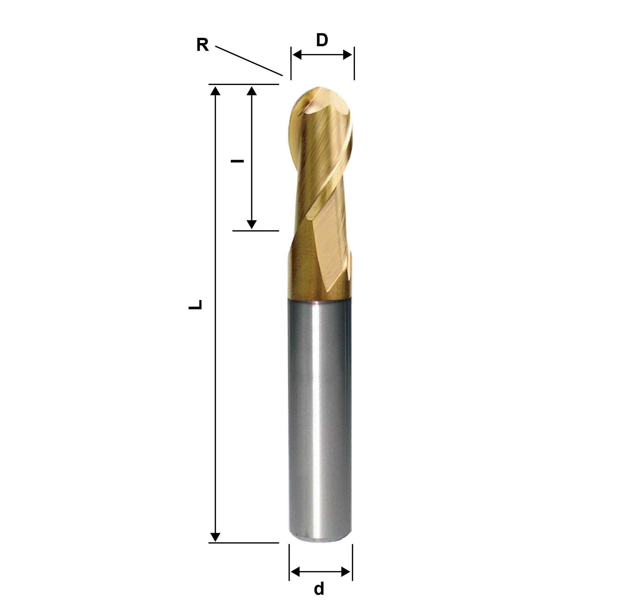 3mm 1.5R, 2 Flute, Ball End Mill, Ball Nose, Short, Solid Carbide, HRC45, Helix Angle 30°, Made In China