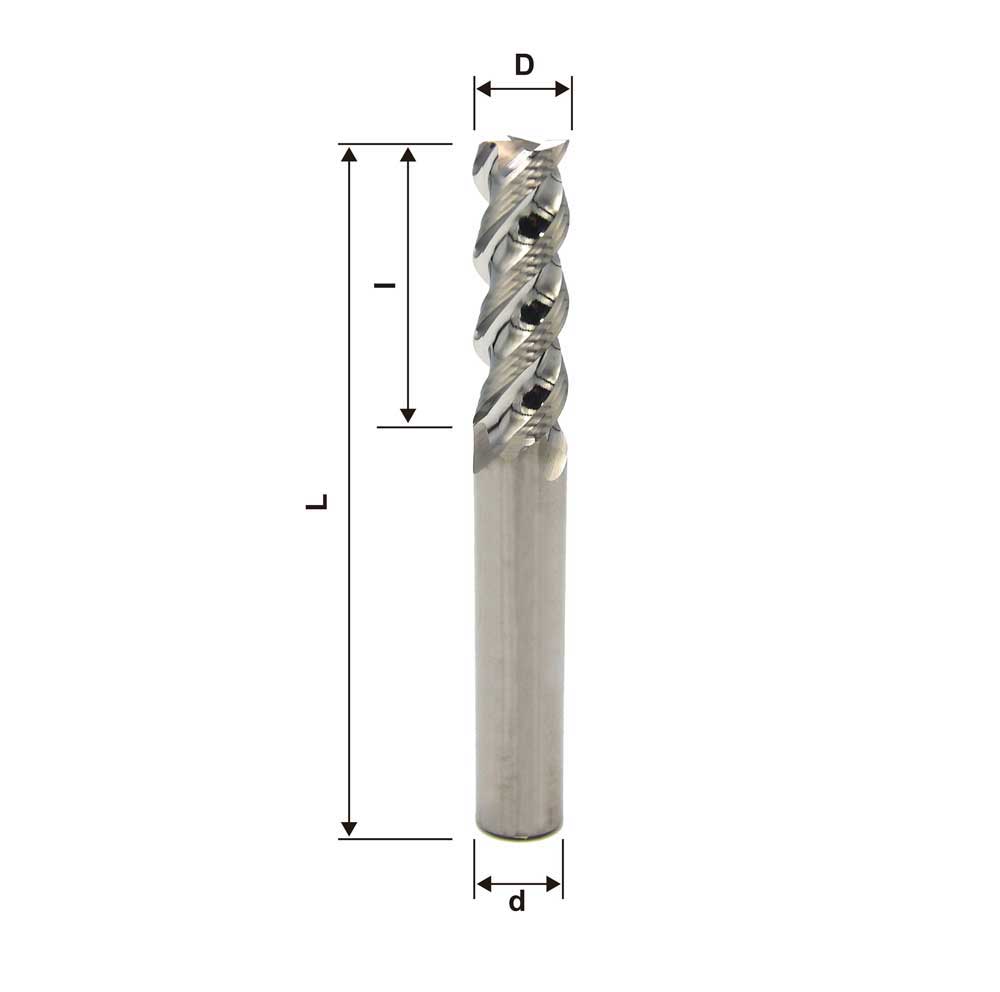 6mm, 1/4", 3 Flute, End Mill, For Aluminum Alloy, H6, 50°, Made In China