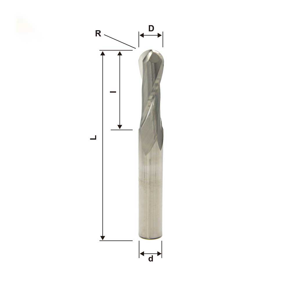 8mm 4R, Ball End Mill, 2 Flute, Aluminum Alloy, HRC 35, 5/16" Shank, 15/16" Flute(L) ,Made In China