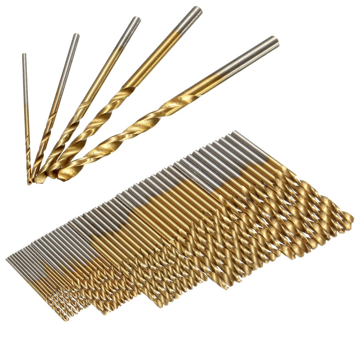 Socoje 50PCS 1/1.5/2/2.5/3mm  Titanium Coated Twist Drill Bits High Speed Steel Drill Bit Set