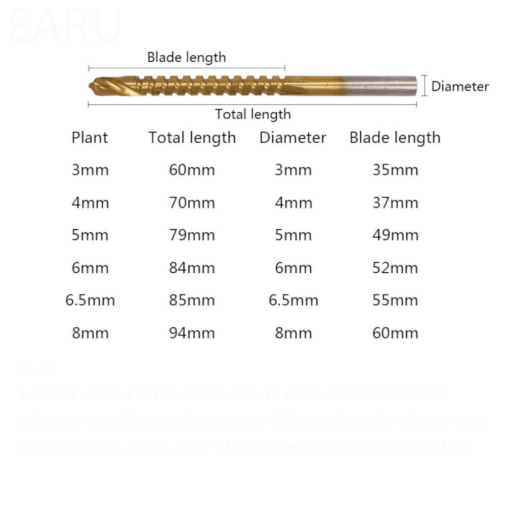 Socoje 6pcs 3-8mm  Drill Bit Titanium Plating Coated Hole Saw Drill Bit Set Wood Hole Cutter Core Drill
