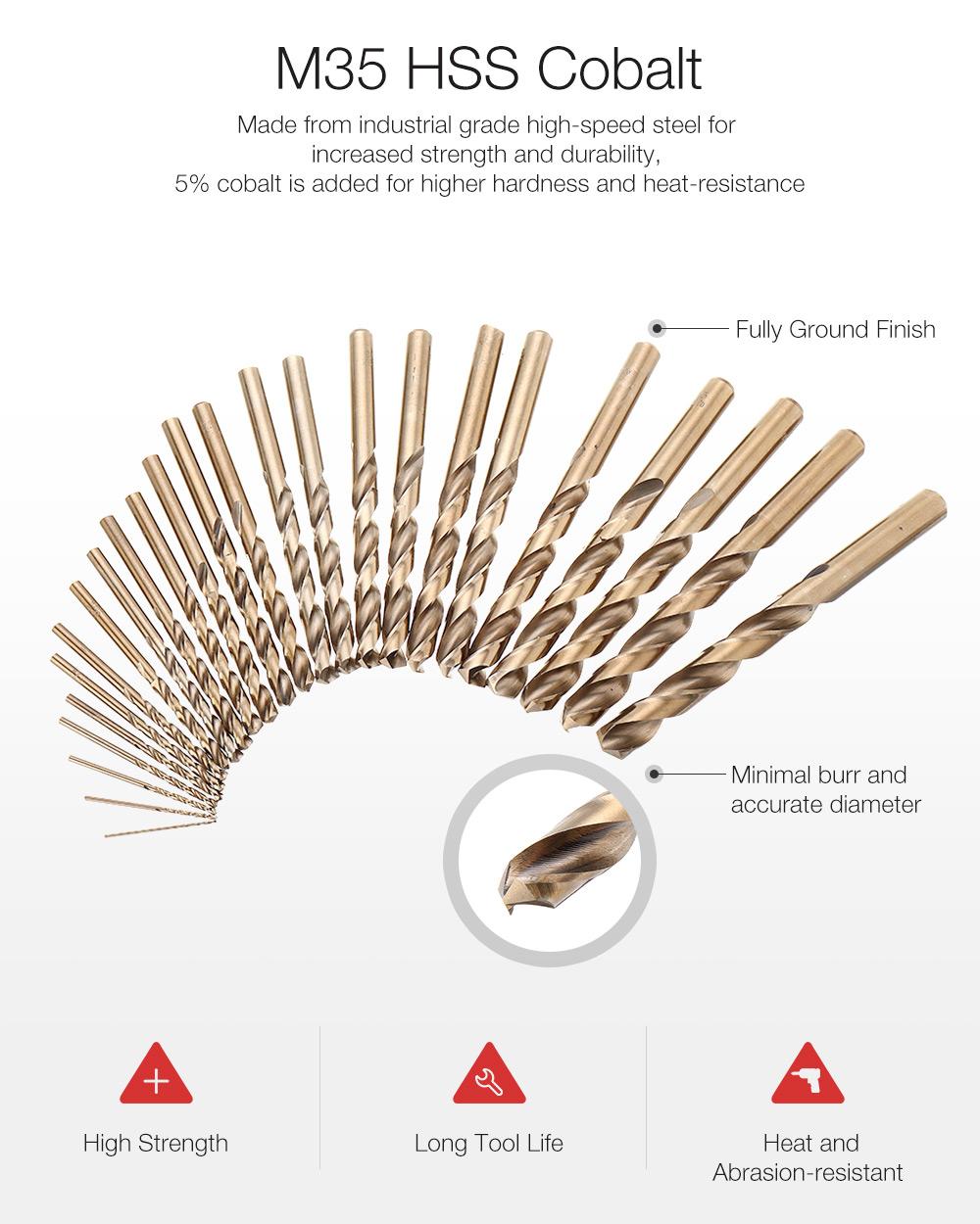 Socoje M35 Cobalt Drill Bit Set -Co Jobber Length Twist Drill Bits with Plastic Case for Stainless Steel Wood Metal Drilling