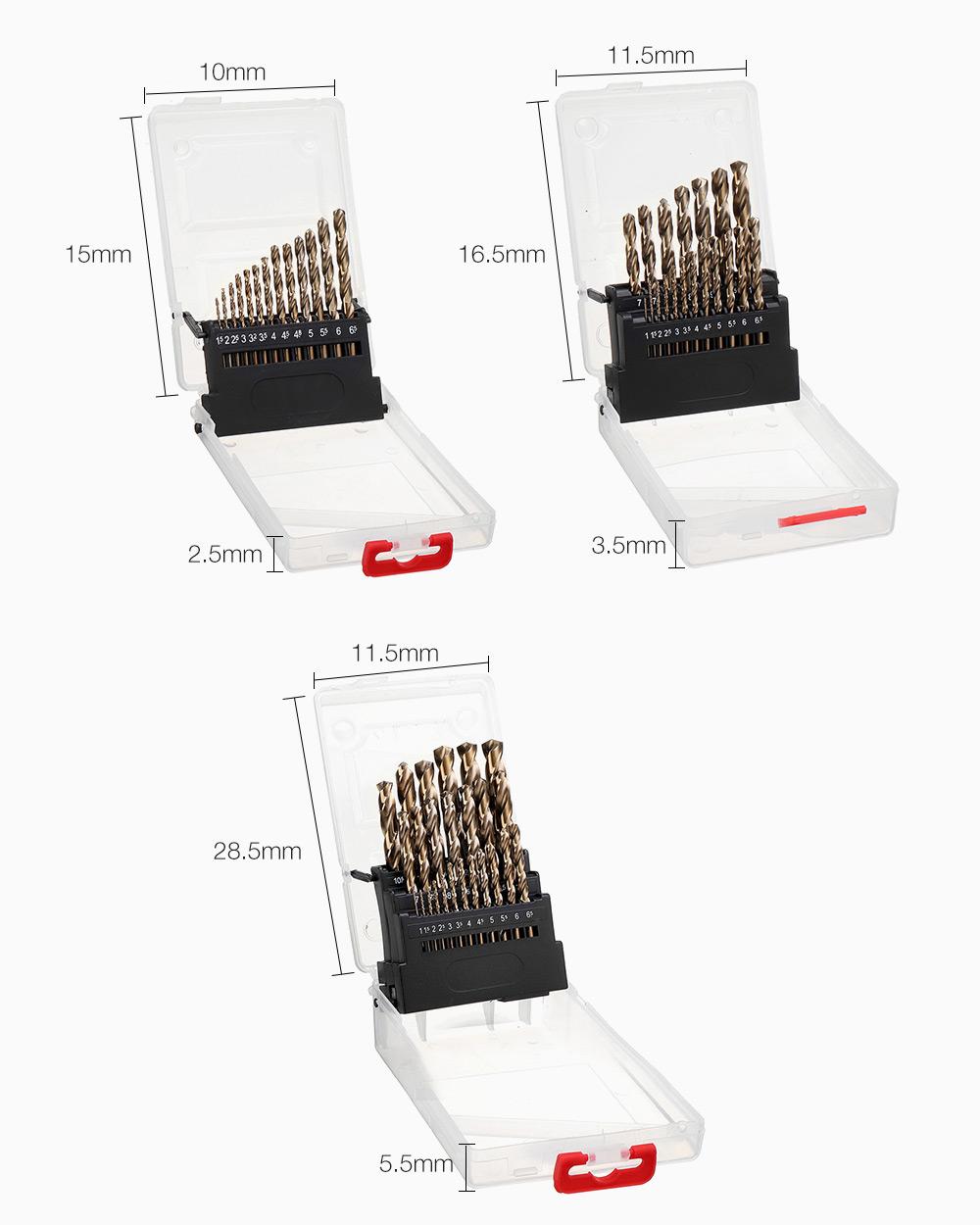Socoje M35 Cobalt Drill Bit Set -Co Jobber Length Twist Drill Bits with Plastic Case for Stainless Steel Wood Metal Drilling