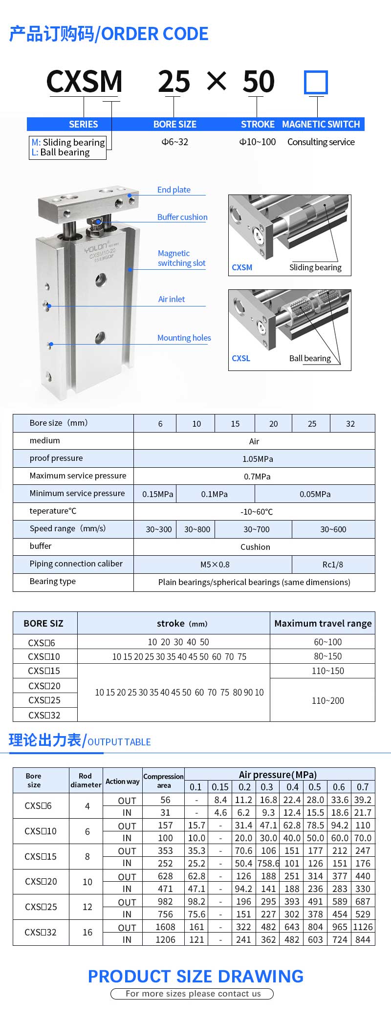 CXSM Series Guiding Pneumatic Cylinders  Mini Cylinders  Aluminum Alloy Adjustable Strokes customize