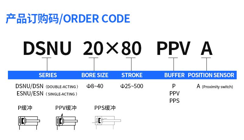 DSNU20X25-PPV DSNU20X50 DSNU20X75 DSNU20X100 DSNU20X125  DSNU20X150 CD85N20 MI20 Stainless steel pneumatic cylinder