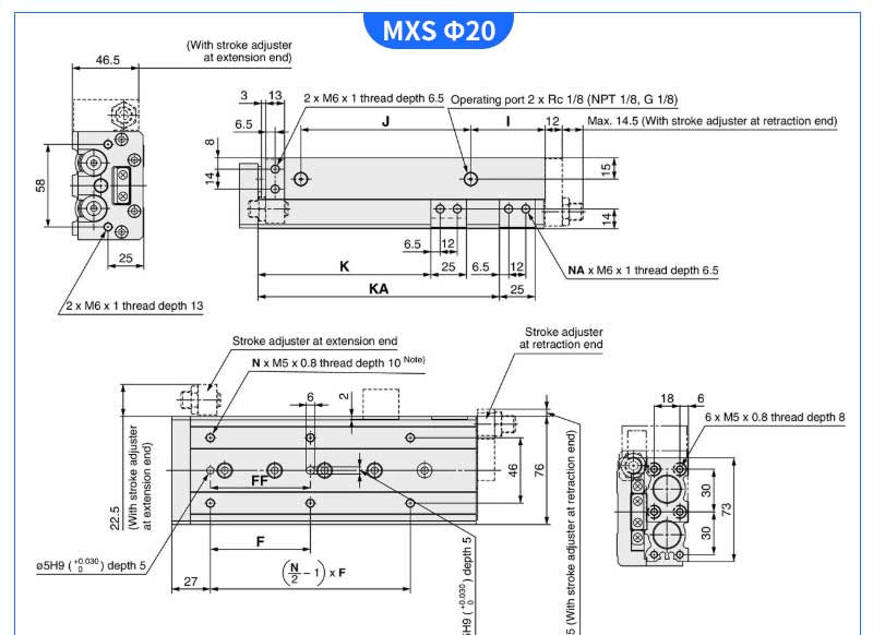MXS series slide table guided  8*10 20 30 40 50 75 stoke pneumatic air cylinder for shampoo filling machine