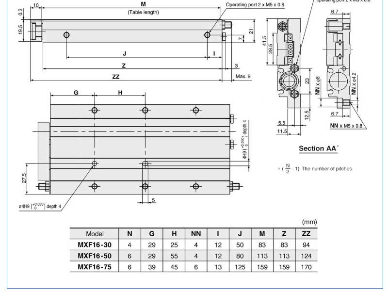 MXF type 8mm 12MM 16mm 20mm guide slide pneumatic cylinder