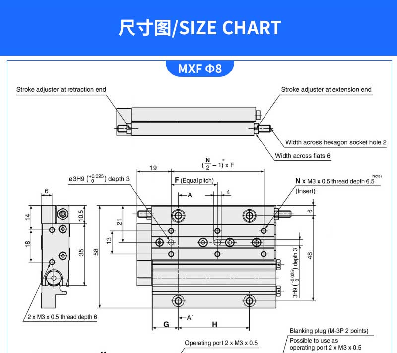MXF type 8mm 12MM 16mm 20mm guide slide pneumatic cylinder