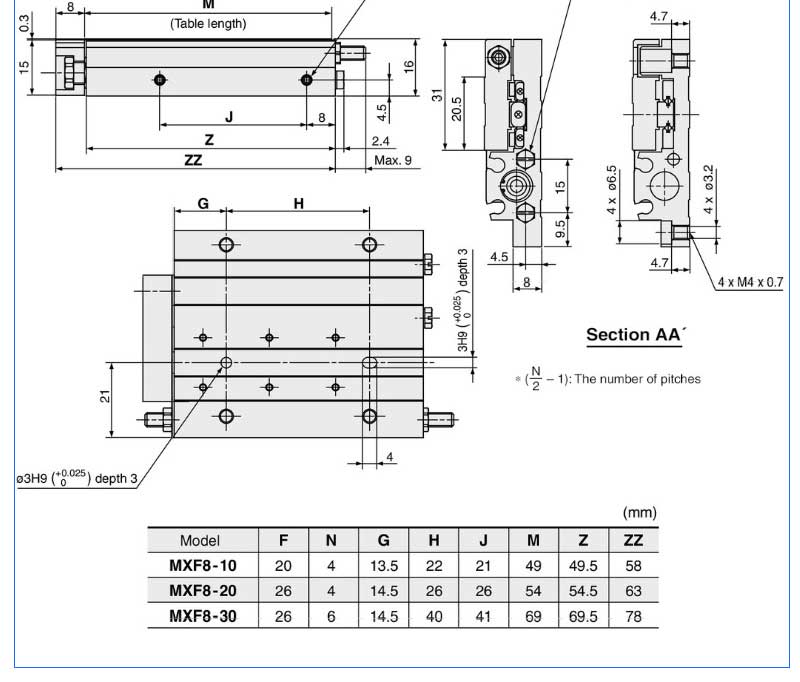 MXF type 8mm 12MM 16mm 20mm guide slide pneumatic cylinder