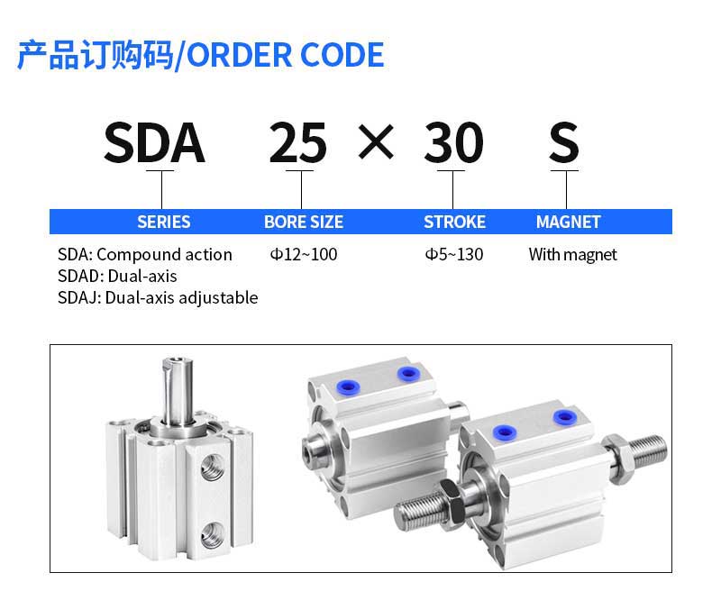 SDA80X10 SDA80X25 SDA80X30 SDA80X40 SDA80X50 SDA80X75 SDA80X100  Thin Type Standard Piston Compact Pneumatic Air Cylinder