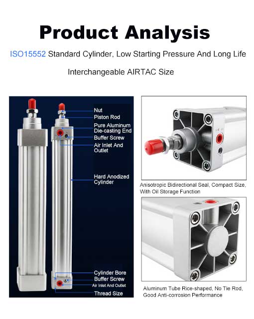SI Series Double Acting  Silver Aluminum Alloy  Pneumatic Air Standard Pneumatic Cylinder