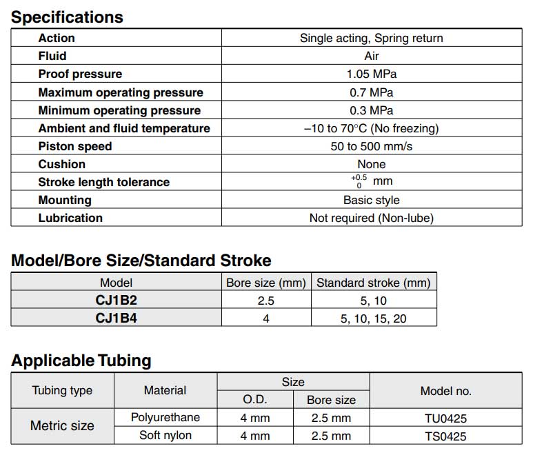 SMC type CJ2B/CJ1B/CDJ2B single acting pneumatic cylinder