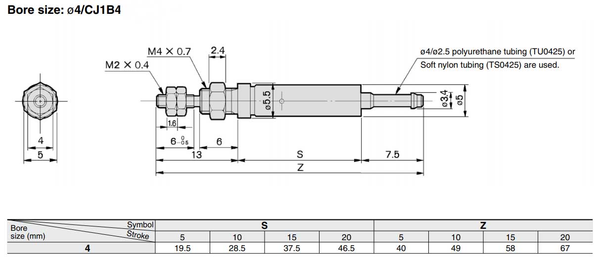 SMC type CJ2B/CJ1B/CDJ2B single acting pneumatic cylinder