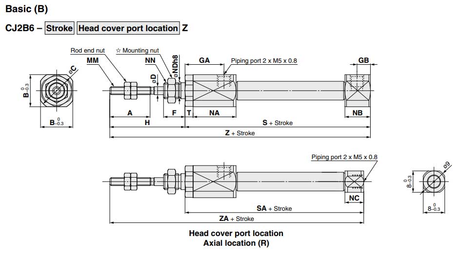 SMC type CJ2B/CJ1B/CDJ2B single acting pneumatic cylinder