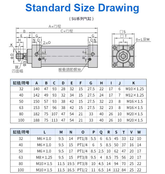 Support Customized Services SU Series Single Acting Air Pneumatic Cylinder With Accessories