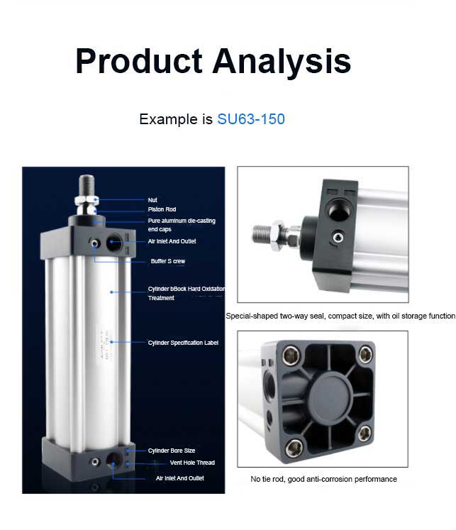 Support Customized Services SU Series Single Acting Air Pneumatic Cylinder With Accessories