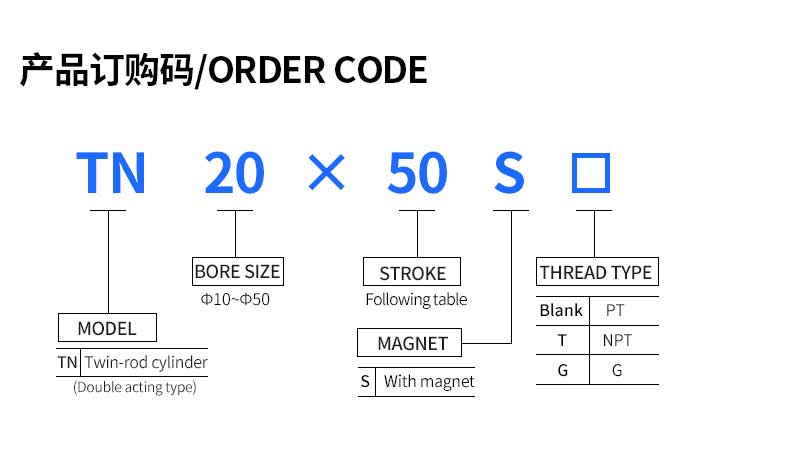 TDA/TN32X10 TN32X20 TN32X25 TN32X30 TN32X40 TN32X50 TN32X60 TN32X80 TN32X100 TN32X150 TN32X200 Twin rod cylinder 2 units