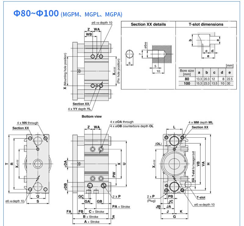 Three-bar cylinder aluminum alloy thin type with guide rod TCM three-axis precision pneumatic parts MGPM/PL16 10/50