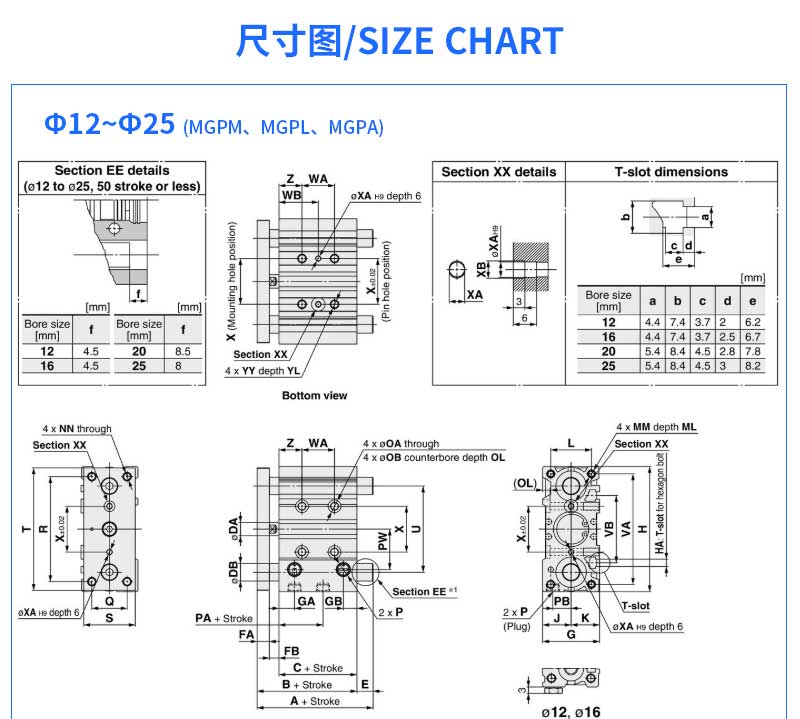 Three-bar cylinder aluminum alloy thin type with guide rod TCM three-axis precision pneumatic parts MGPM/PL16 10/50
