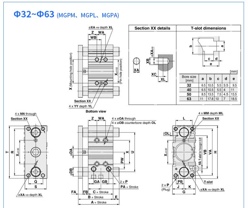 Three-bar cylinder aluminum alloy thin type with guide rod TCM three-axis precision pneumatic parts MGPM/PL16 10/50