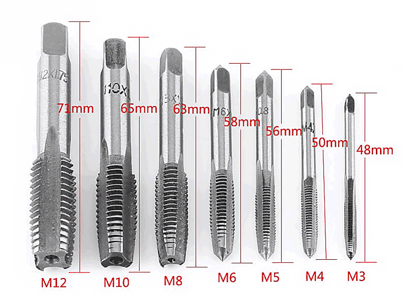 straight flute tap  M3 M4 M5 M6 M8 M10 M12 screw tap straight fluted hand tap screw thread with cobalt