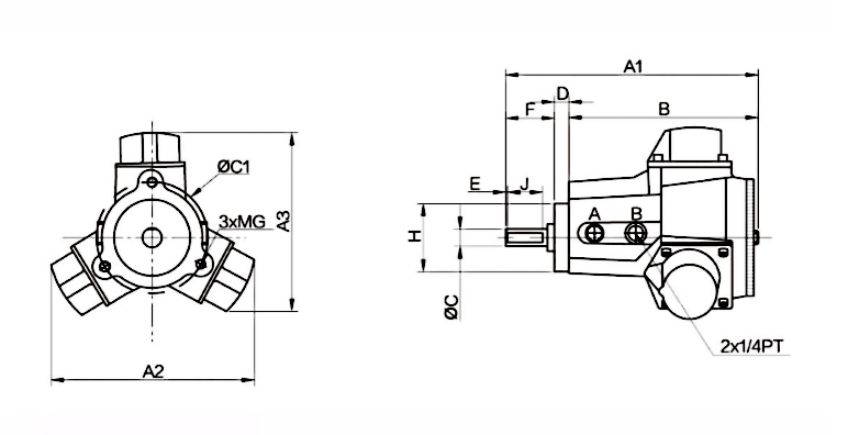 1/4 hp Piston Air Motor, 900 rpm, 259 L/min