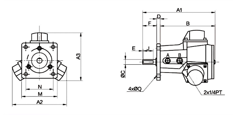 1/4 hp Piston Air Motor, 900 rpm, 259 L/min