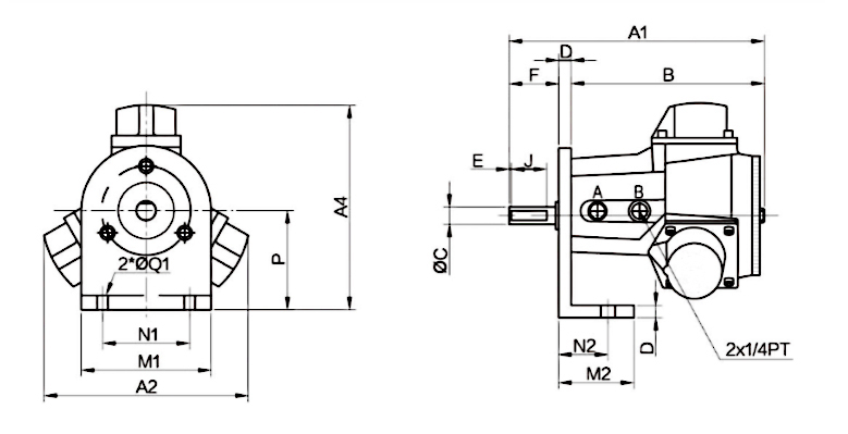 1/4 hp Piston Air Motor, 900 rpm, 259 L/min