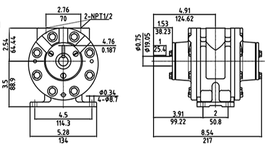 5hp (3.9kW) Pneumatic Vane Air Motor