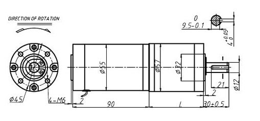 Brushed DC Motor with Gearbox, 3000rpm, 12V/24V, 57mm